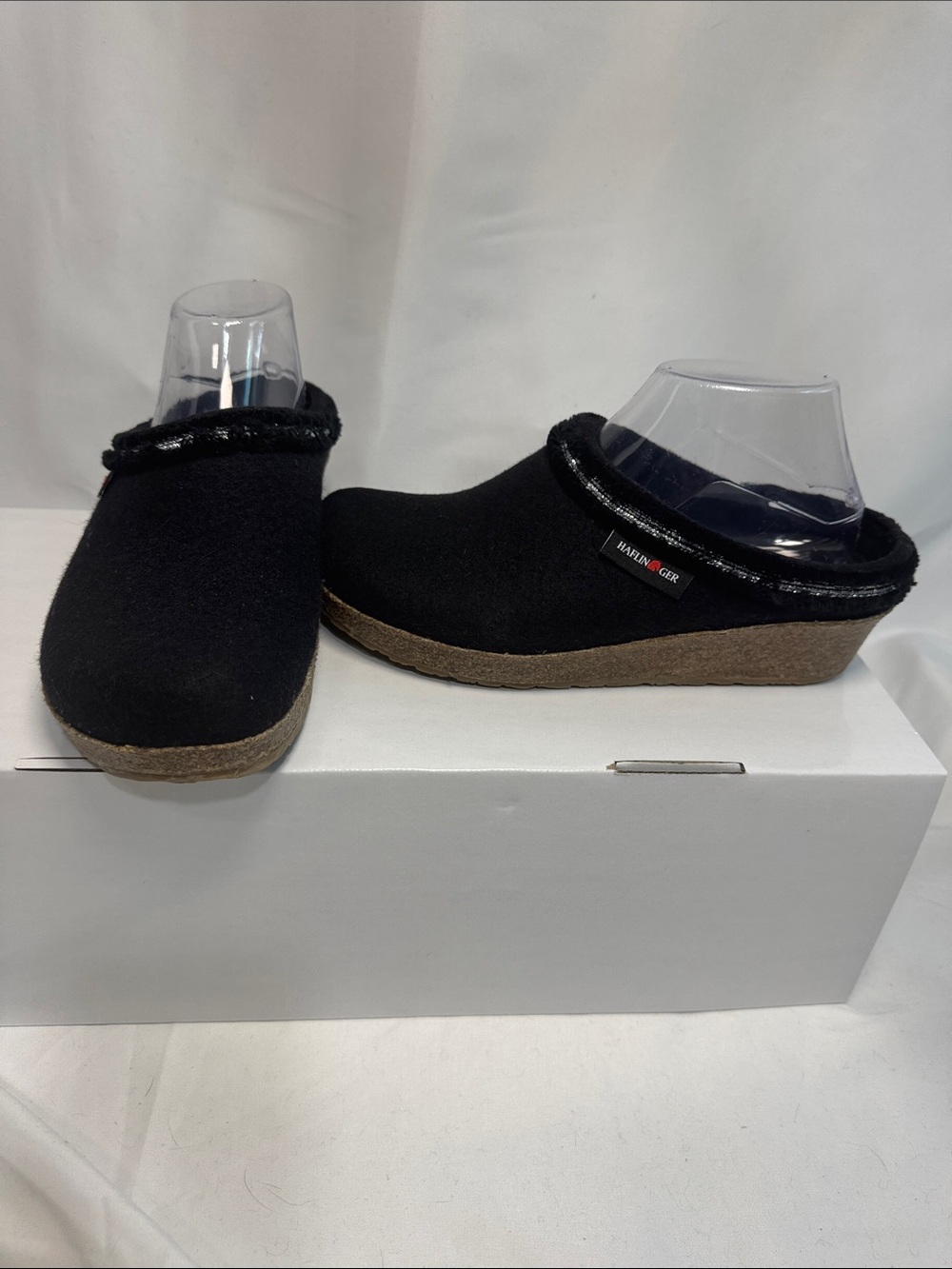 Haflinger "Fringe" Wool Felt Wedge Clogs - Black/Silver (Size 39)